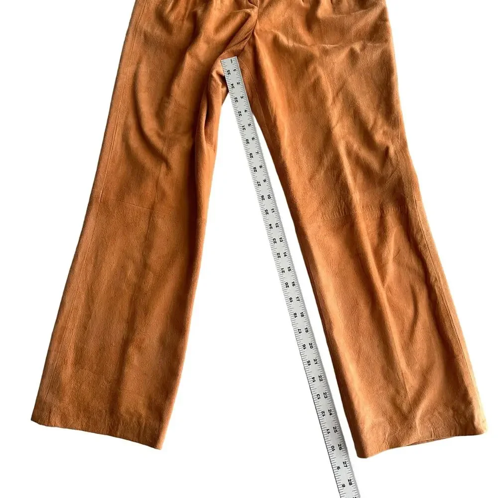 Saks Fifth Avenue VTG Lamb‎ Suede Pleated Straight Leg Peach Trouser Pants 6 8
